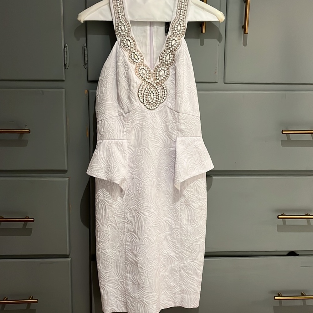 White Brocade Laundry dress with beading